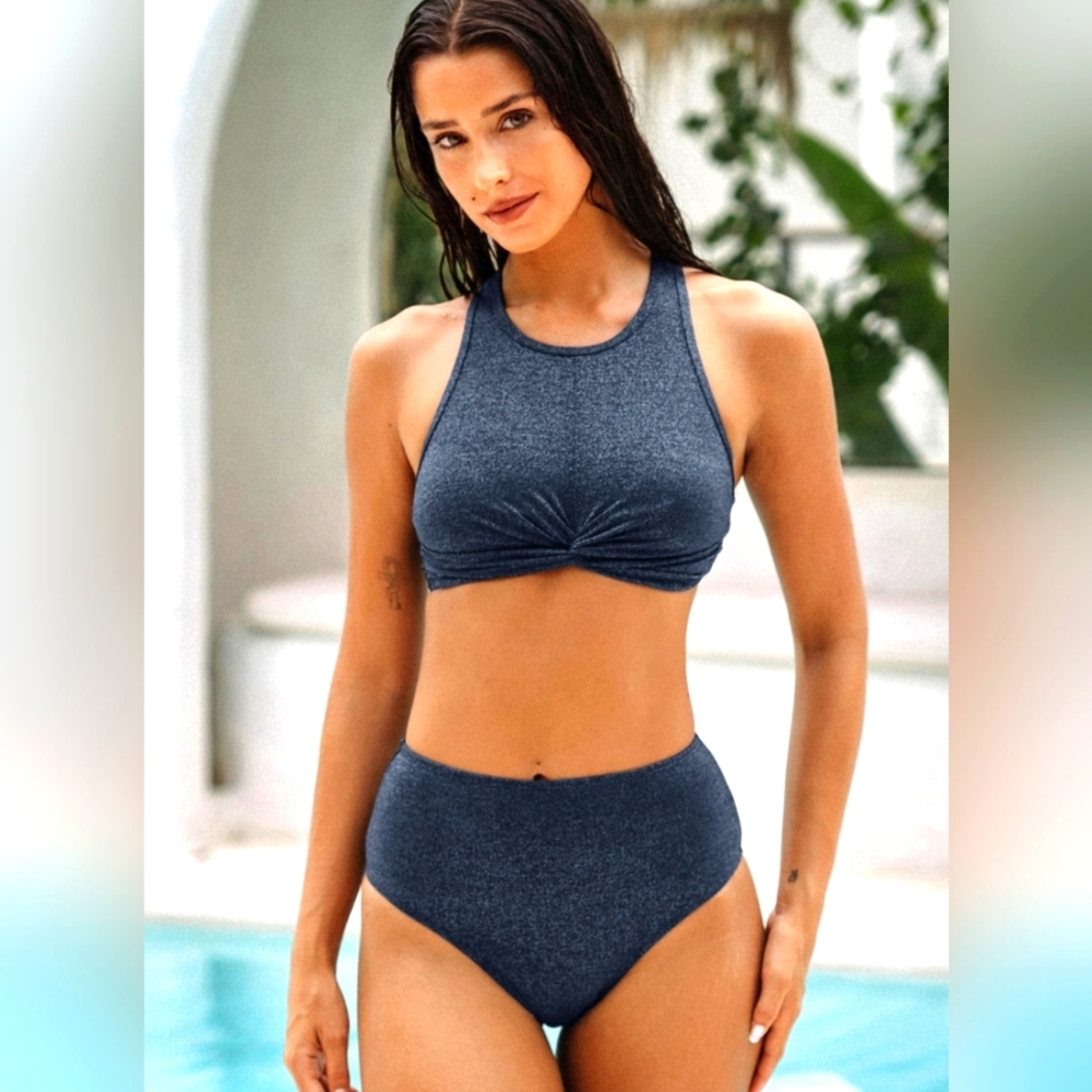 Total Eclipse Twisted Cutout Bikini Top & Retro High Waist Bikini Bottoms